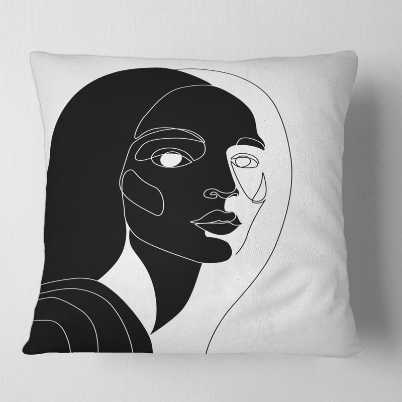 Housse de coussin carré et insert monochrome minimaliste de jeune femme, 18" x 18"