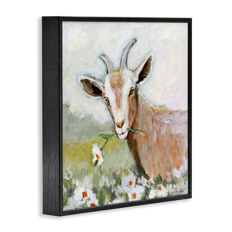 «Pastoral Goat & Daisy», art de la giclée encadrée, design par Susan Winget, Giclée encadrée noir minuit, H 12 po x l 12 po