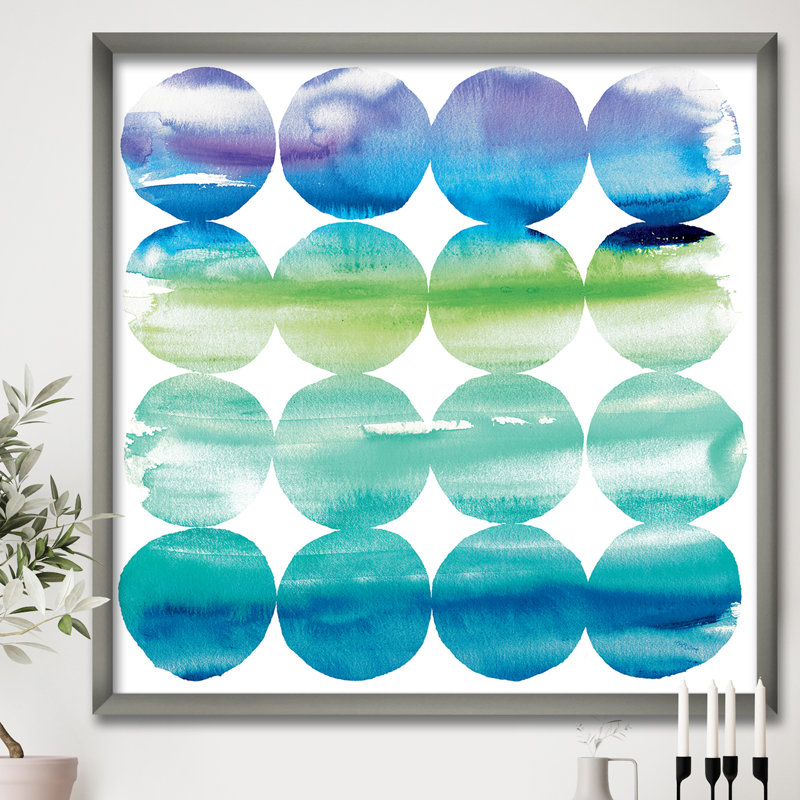 « circle abstract blue colorfields i », reproduction d’image sur toile, H 16 po x l 16 po x P 1 po, Cadre argenté