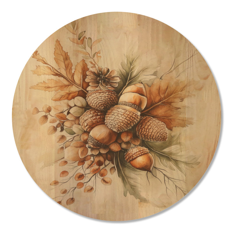 Collection Gland du cueilleur II - Décoration murale ronde en bois à thème botanique, Rond 23 po, Rond