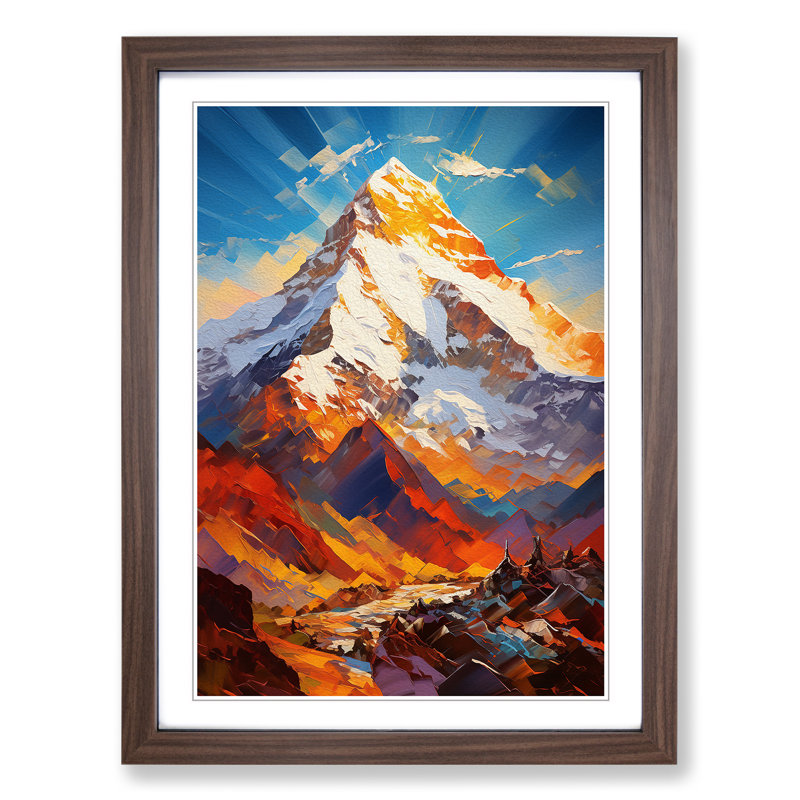Mount Everest Abstract - Single Picture Frame Print on Wood, Walnut Framed, 64cm H x 46cm W x 2cm D
