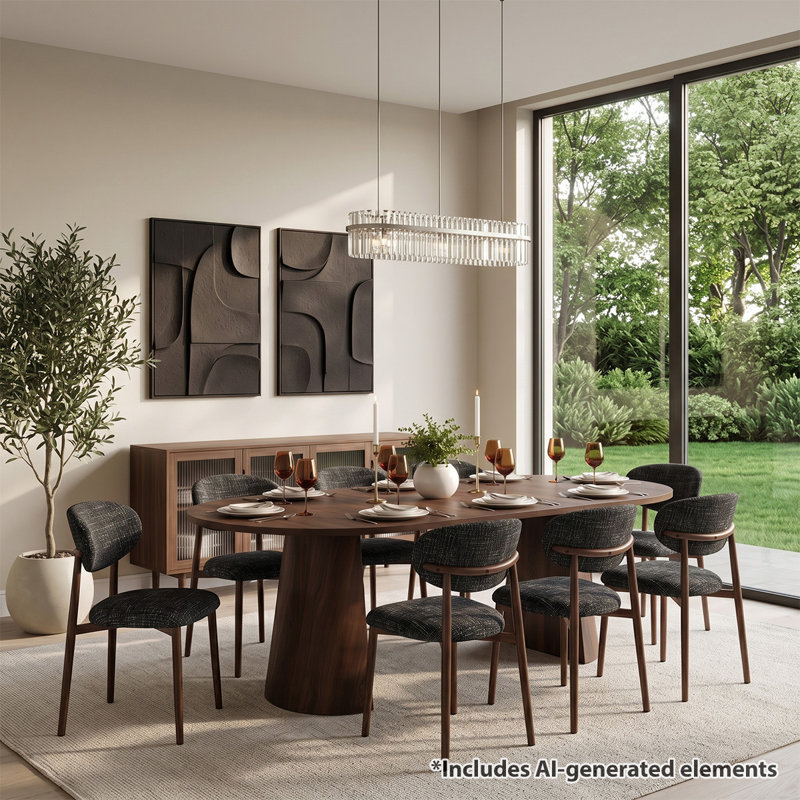 Ensemble de salle à manger extensible rond-ovale pour 8 personnes avec chaises de salle à manger rembourrées, Noir