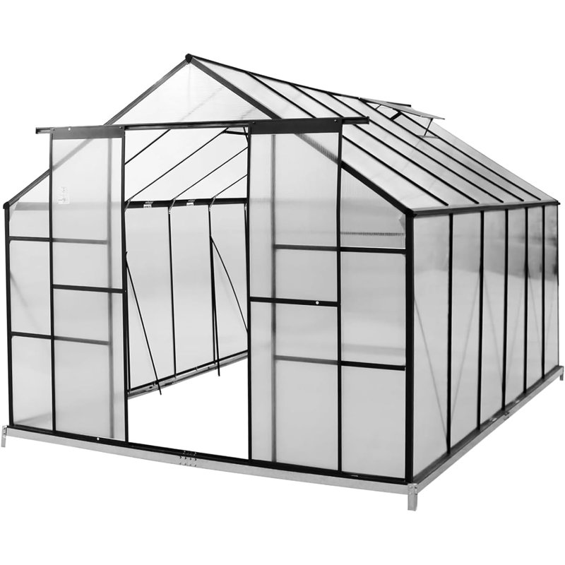 Serres en polycarbonate avec porte coulissante et fenêtre d'aération réglable, 144"