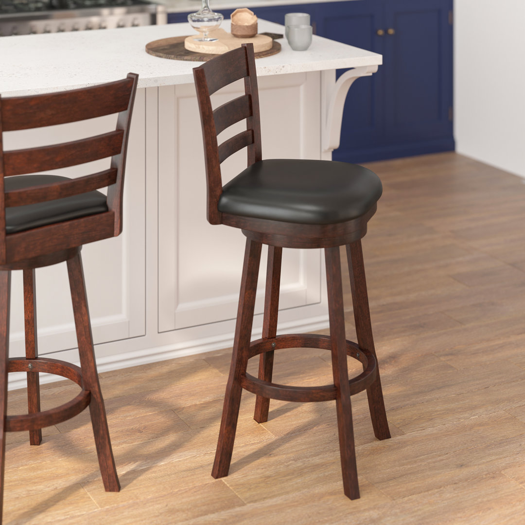 Commercial Grade Classic Ladderback Swivel Bar Height Barstool with Padded, Upholstered Seat Red Barrel Studio® 