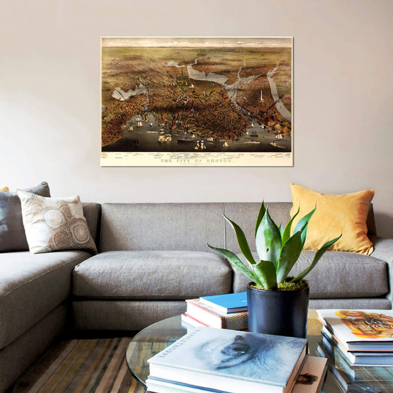 « boston map, 1873 », impression sur toile, H 40 po x l 60 po x P 1,5 po, Toile tendue, Pas de tapis
