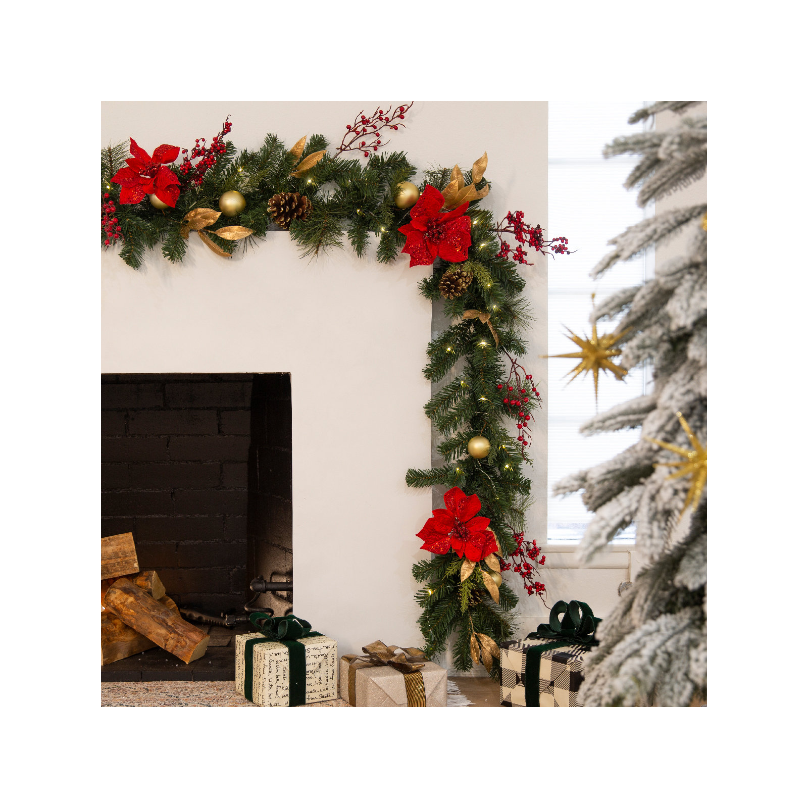 72" Red Ruby Holiday Garland with Lights