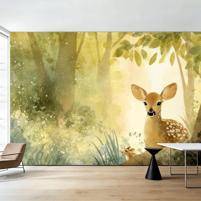 Papier peint pelez et collez, animal de forêt, mignon, aquarelle, cerf, ours, renard, faon, cerf, peintures murales, papier peint amovible en PVC, H 100 po x l 144 po, pour chambre à coucher, salon, salle à manger