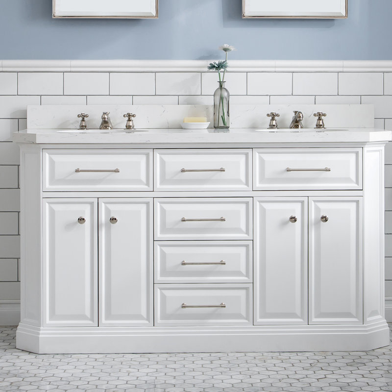 Meuble-lavabo de comptoir en marbre d'ingénierie de 60 po avec robinet Bruning de Bruning, Blanc pur