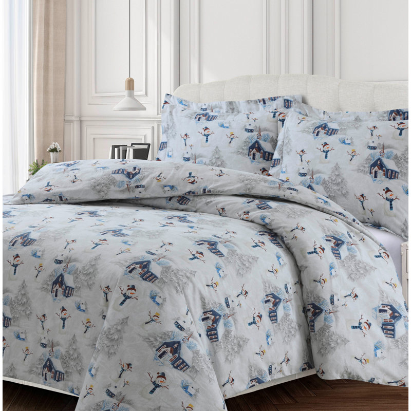 Flannel Duvet Cover, Queen Duvet Cover + 2 Shams, Navy/Red