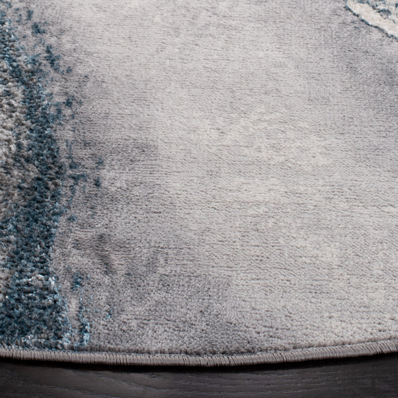 Shara Abstract Gray/Blue Area Rug, Round 6'7"
