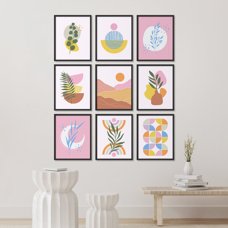 "Mid Century Modern Shapes Boho, Noir, H 14 po x l 11 po