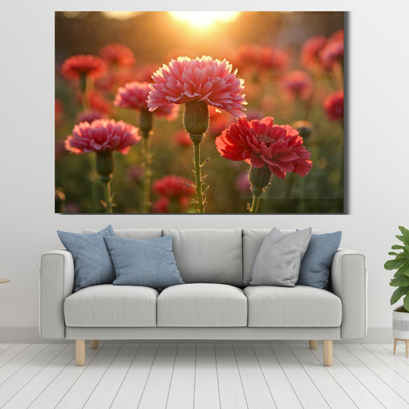 Art mural en verre rose avec œillet rose, 20" H x 30" W