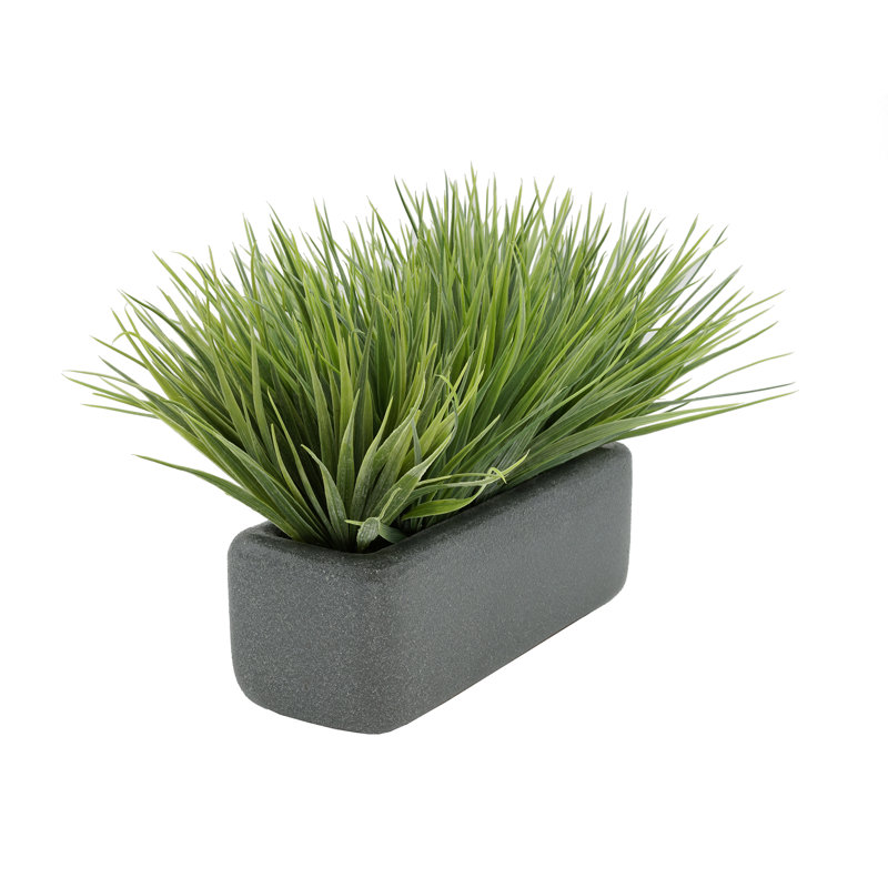 Herbe artificielle en pot de fleurs, Gris, H 10 po x L 17 po x P 10 po, Vert pâle