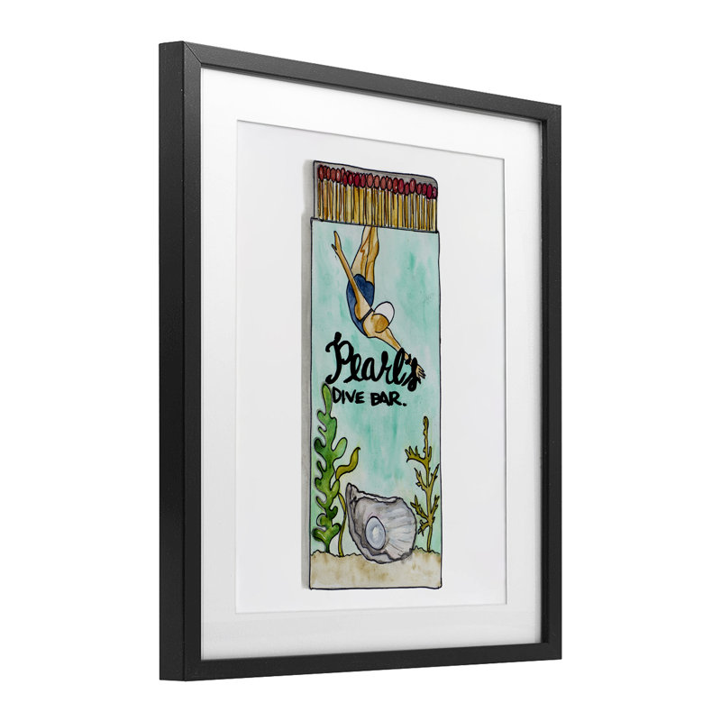 «Pearl Dive Matchbook», reproduction encadrée sous verre, conception de Nola James, H 16 po x l 13 po, Cadre noir minuit