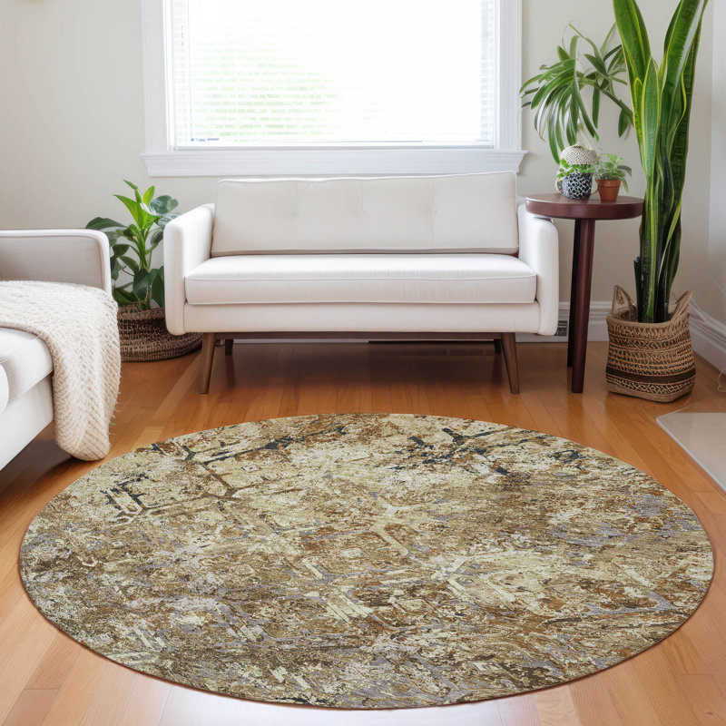 Premium Machine Washable Prisco Beige Rug, Round 8'