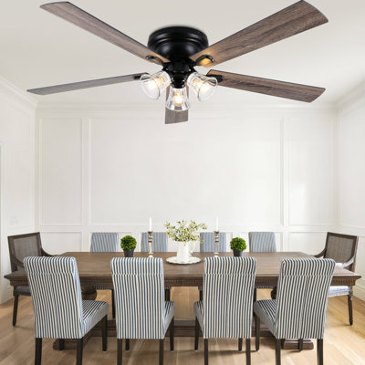 60" Farmhouse Flush Mount Ceiling Fan with 3 Lights and Remote, 6 Speeds DC Motor Reversible Large Ceiling Fan for Low Profile