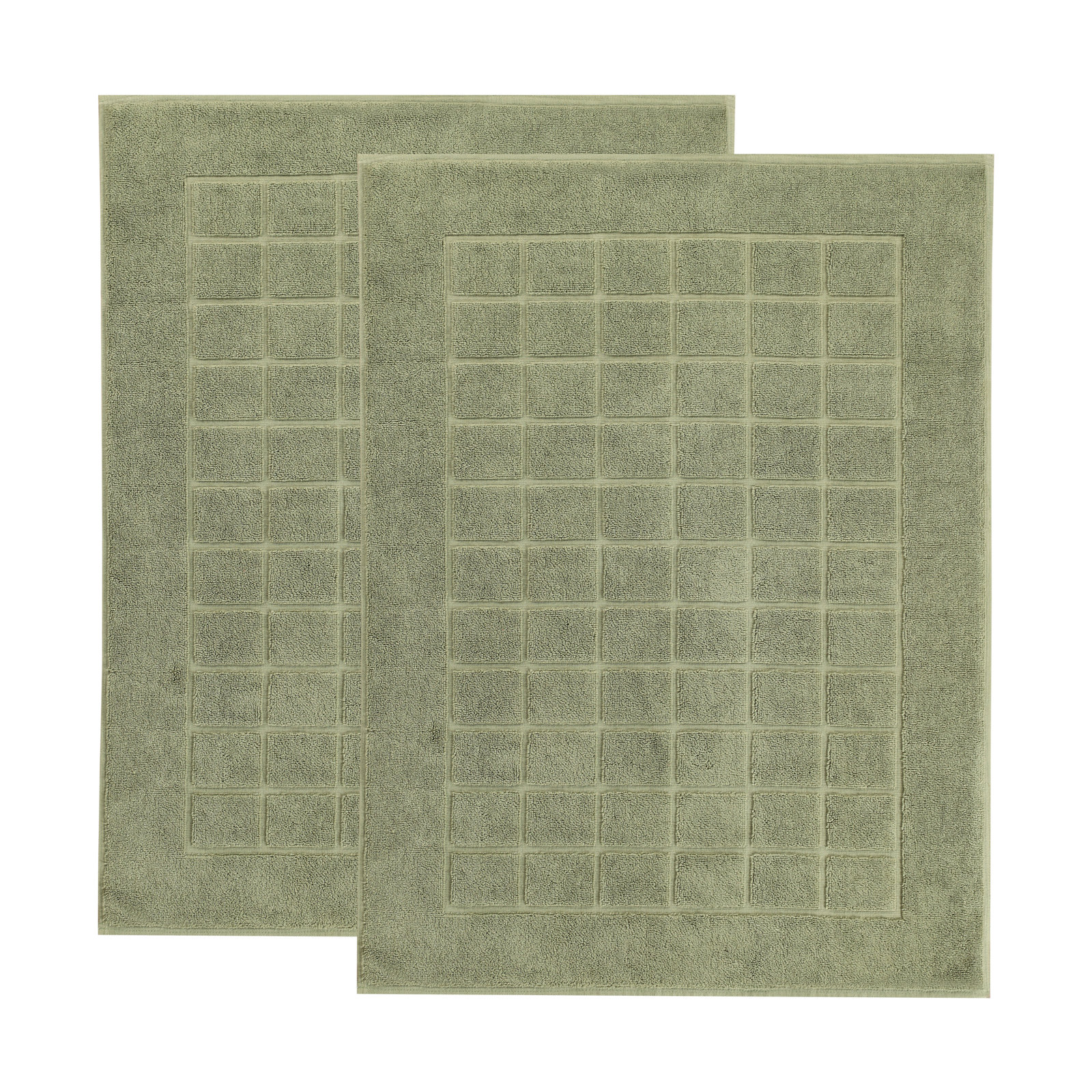 Nora Cotton Terry Solid Absorbent Thick Checkered Washable 2 Piece Bath Mat Set, Forest Green