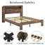 Structure de lit double, structure de lit plateforme en bois avec tête de lit à DEL avec rangement et 2 ports USB, silencieux, aucun sommier nécessaire et outil d'assemblage facile, grand rangement sous le lit, brun foncé-1664903110-1664903113