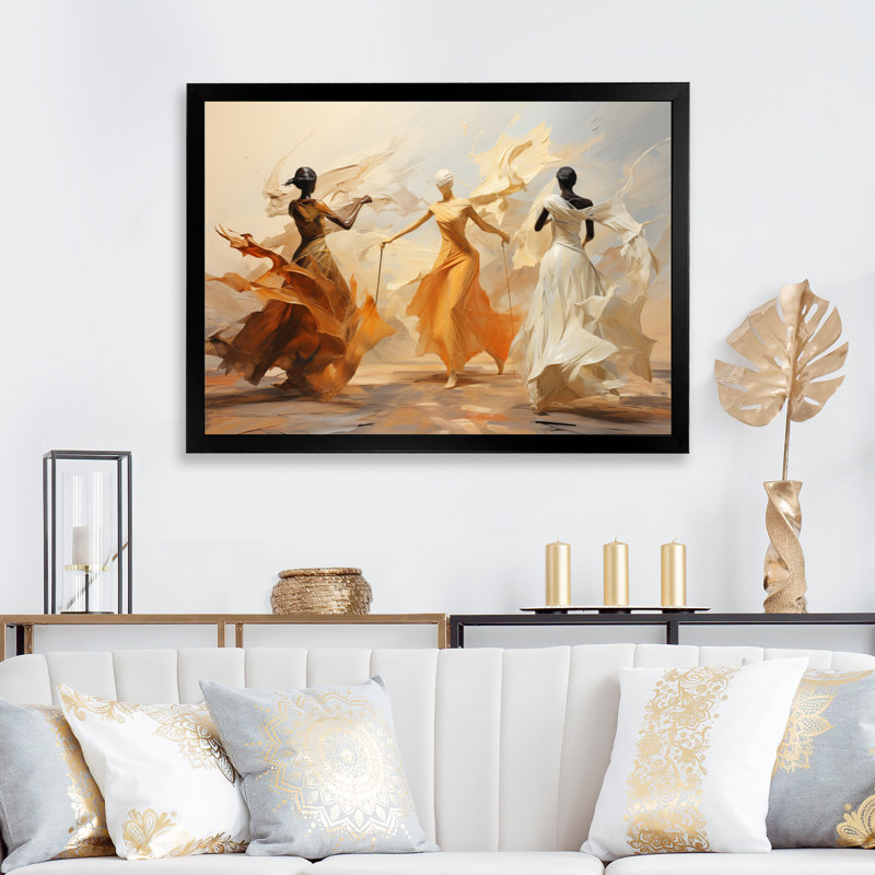 Danse jaune et blanche, ensemble I - Danse, art mural, H 16 po x l 32 po x P 1 po, Toile encadrée, Noir