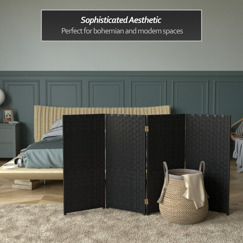 3 Ft. Tall Woven Fiber Room Divider, Black, 4