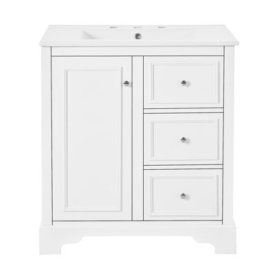 Armoire de meuble-lavabo 30 po avec lavabo en céramique, 3 tiroirs et tablettes réglables