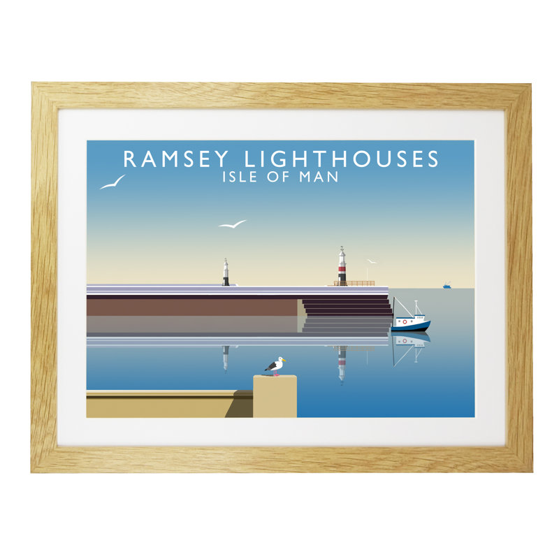 Ramsey Lighthouses by Richard O'Neil - Print, 33.5 cm H x 43.5 cm W x 2.2 cm D, Oak Wood Frame
