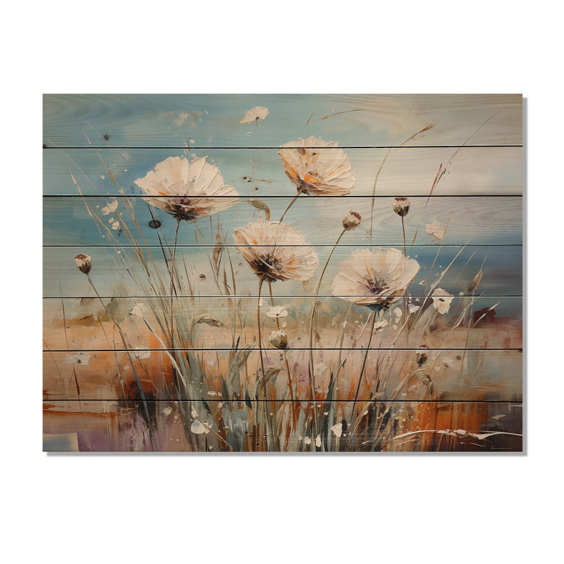 Minimal Dandelion Charm - Flowers Wood Wall Art On Natural Pine Wood, 24" H x 32" W