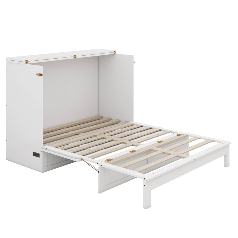 Murphy Bed With Large Drawers, Gray, Full