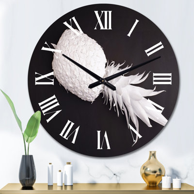 White Pineapple on Black - Traditional Wall Clock