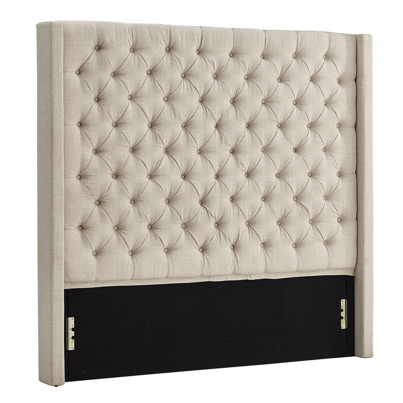 Tête de lit tapissier Kaster, Lin beige chiné, Grand