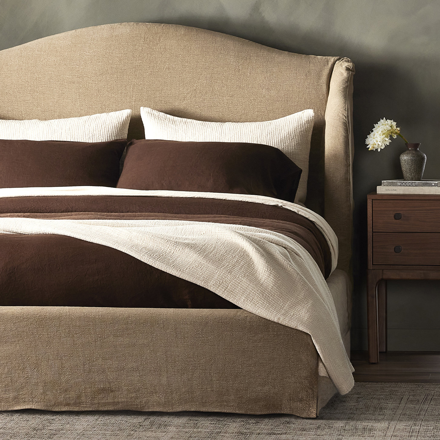 Mulberry Upholstered Bed, Queen, Broadway Canvas