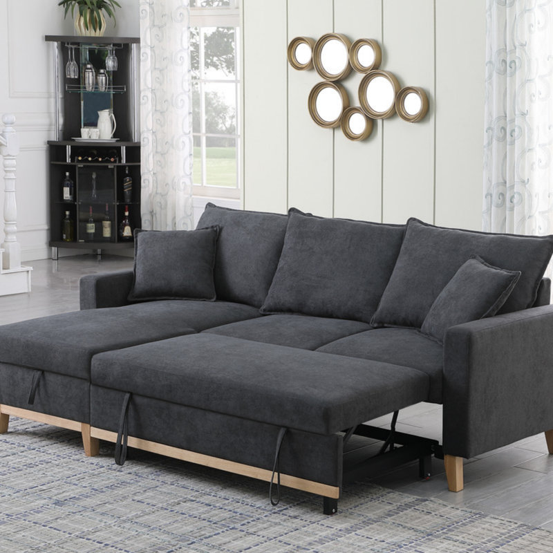 Canapé-lit modulaire réversible tissé avec méridienne avec rangement