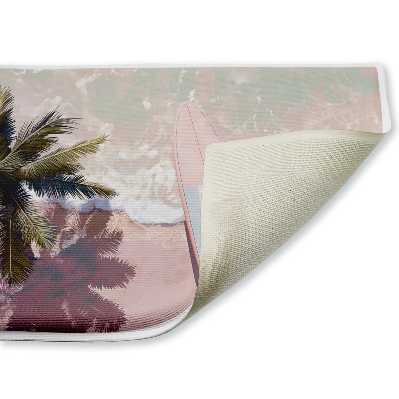  Tapis de bain recyclé 18 po x 30 po Palm's Shadow, Paysage et nature, Rose