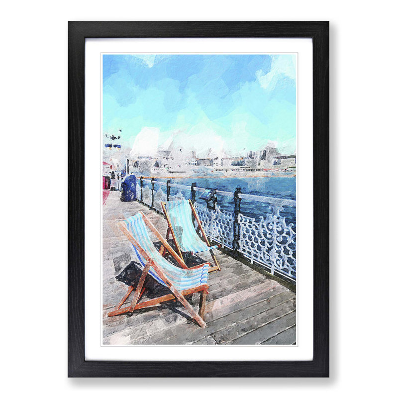 Upon Brighton Beach Pier in Abstract - Picture Frame Painting Print on MDF, Black Framed, 65cm H x 48cm W x 2cm D