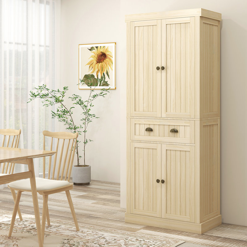 Armoire de cuisine 72 po Farmhouse, grande armoire de rangement autoportante avec 4 portes à fermeture douce, 2 tablettes réglables et un tiroir pour la salle à manger