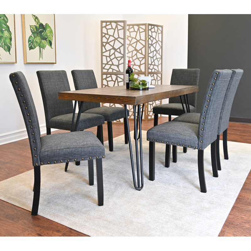 Ensemble de salle à manger 7 pièces, table à manger en épingle à cheveux avec 6 chaises, Gris