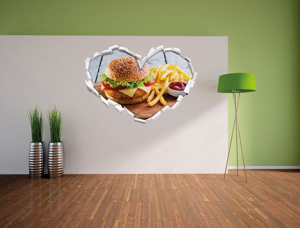 Wandtattoo Chickenburger mit Pommes