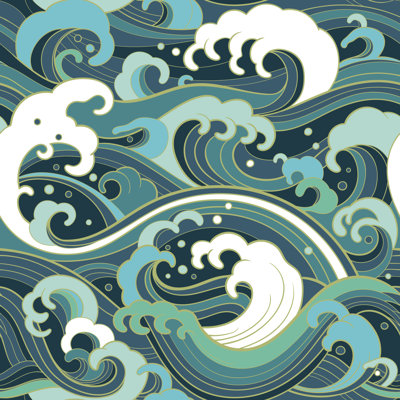 Marine Water Waves Pattern - Wrapped Canvas Print