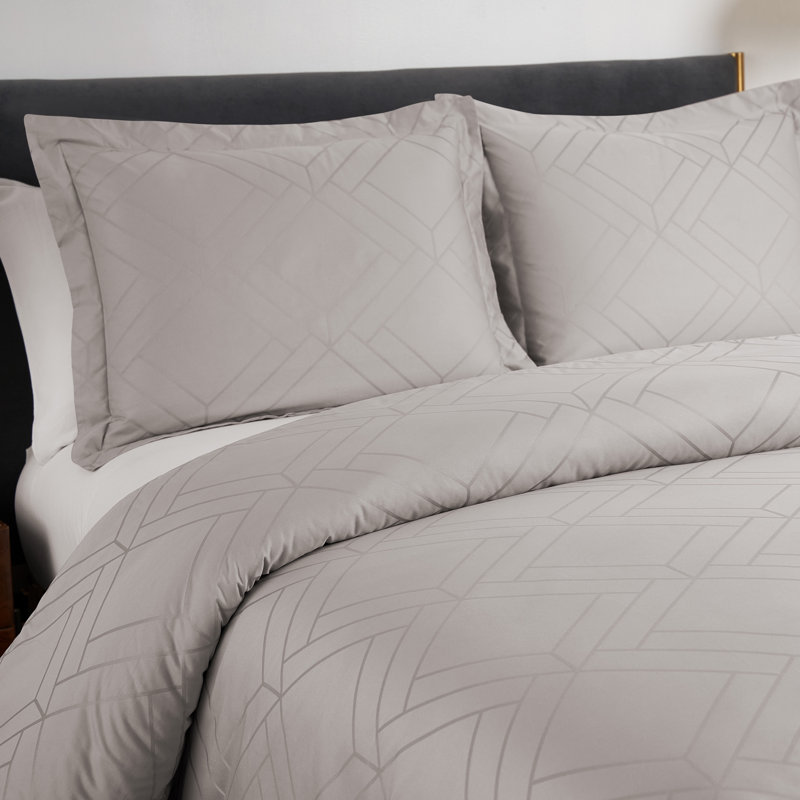 DESIGN STUDIO Hayward Taupe 3-Piece Cotton Diamond Jacquard Duvet Set, King Duvet Cover + 2 King Shams