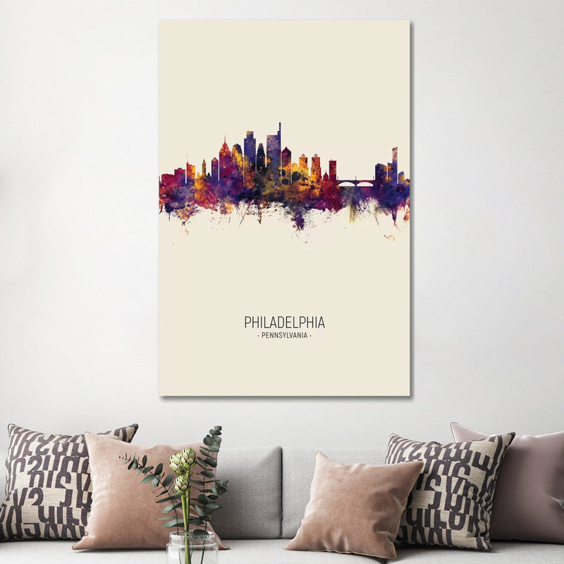 Philadelphia Pennsylvania Skyline Fall by Michael Tompsett - 1 Piece Wrapped Canvas Painting, 152.5 cm H x 101.5 cm W