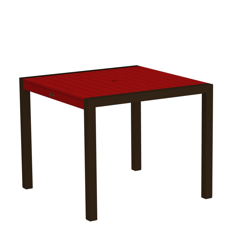 Table de salle à manger POLYWOOD MOD, Rouge coucher de soleil, Bronze texturé, L 35,18 po x P 35,18 po