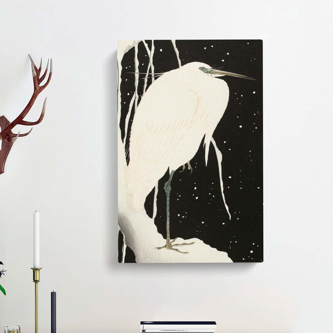 Heron in the Snow by Ohara Koson - Wrapped Canvas