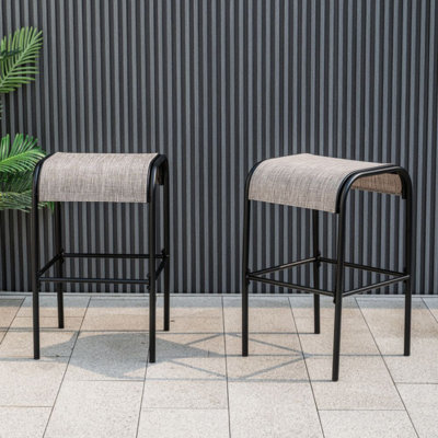 Ensemble de 2 tabourets de bar de patio en métal avec siège courbé en tissu