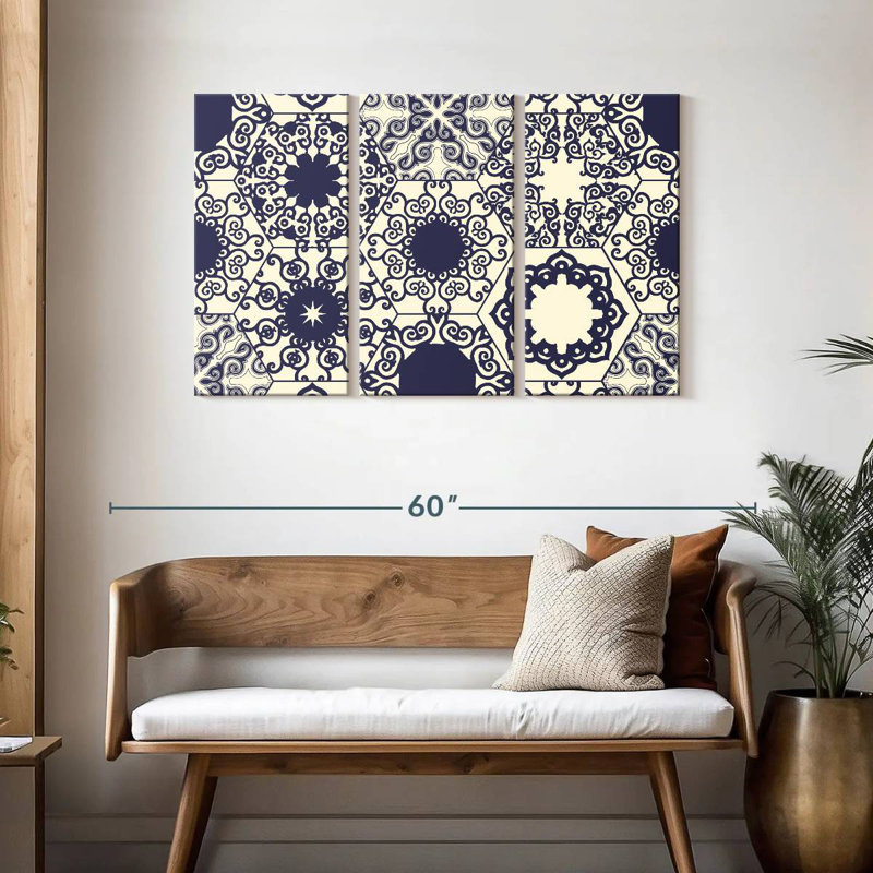 Kerner Blue Ornate Tile Pattern, 28" H x 45" W