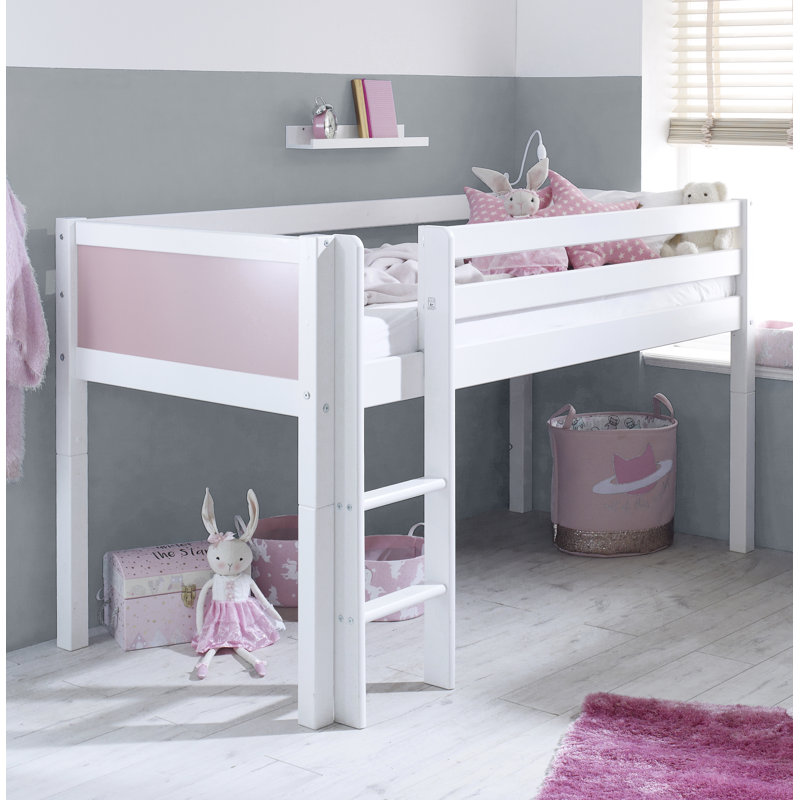 Valorie European Single (90 x 200cm) Mid Sleeper Loft Bed Bed, Basic, White/Rose