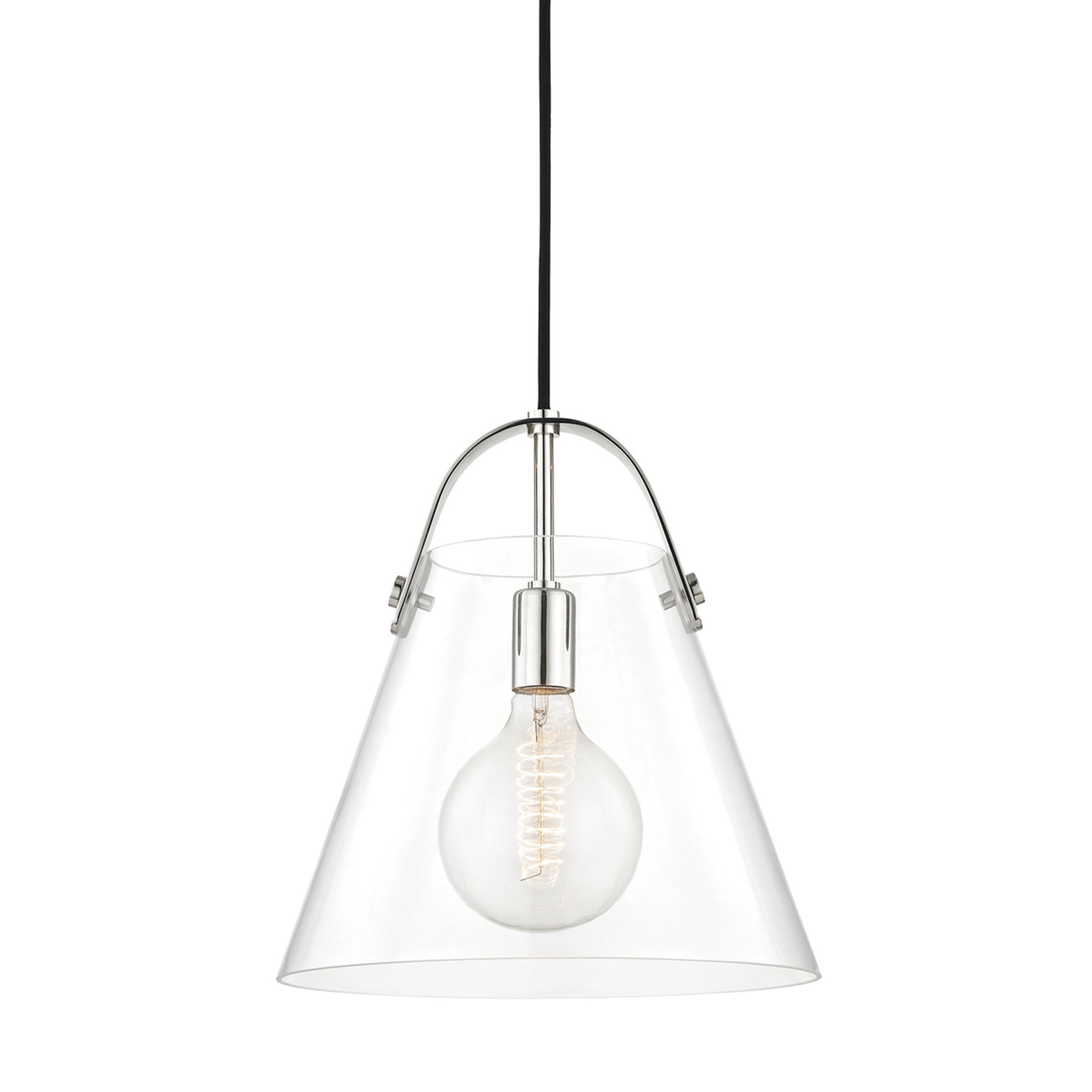 Single Light Glass Pendant, Polished Nickel, 13.75" H x 12.75" W x 12.75" D