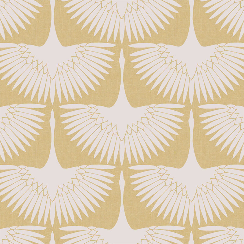 Papier peint autoadhésif à motif de volée d'oiseaux par Genevieve Gorder, Beige