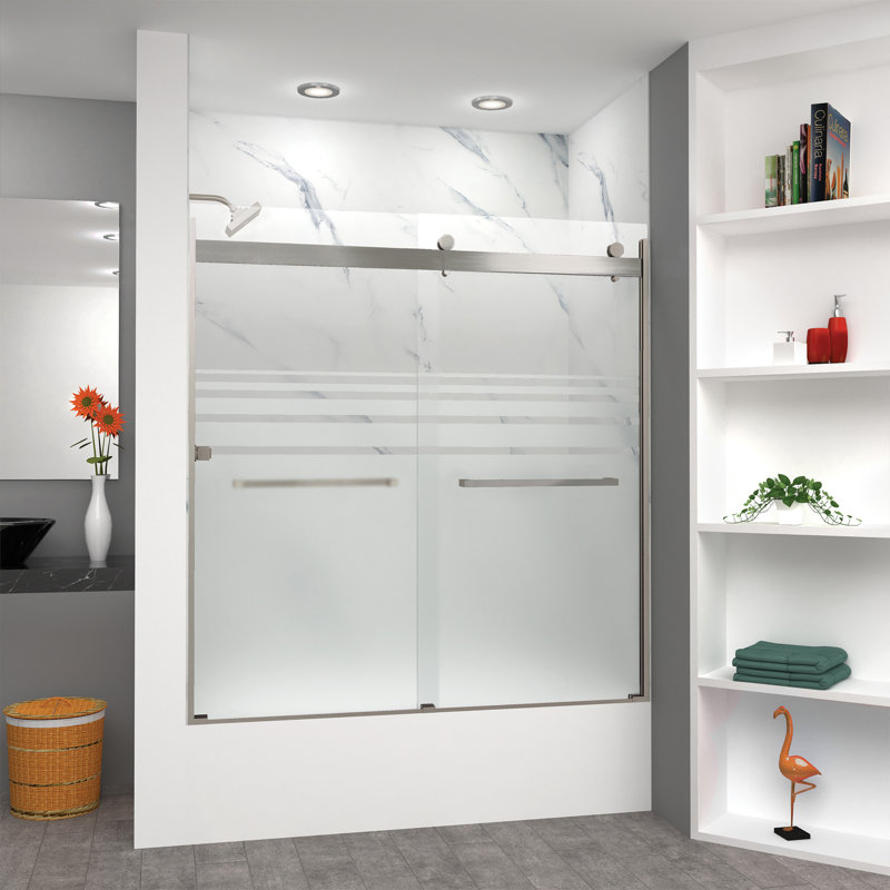 56 - l 60 po x H 62 po Technologie de porte de douche sans cadre TruMotion®, Acier inoxydable brossé