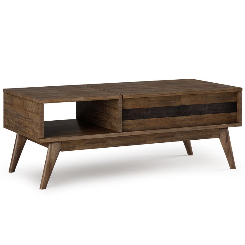Clarkson 48"W Solid Acacia Mid-Century Lift Top Coffee Table with Hidden Storage and Cubby