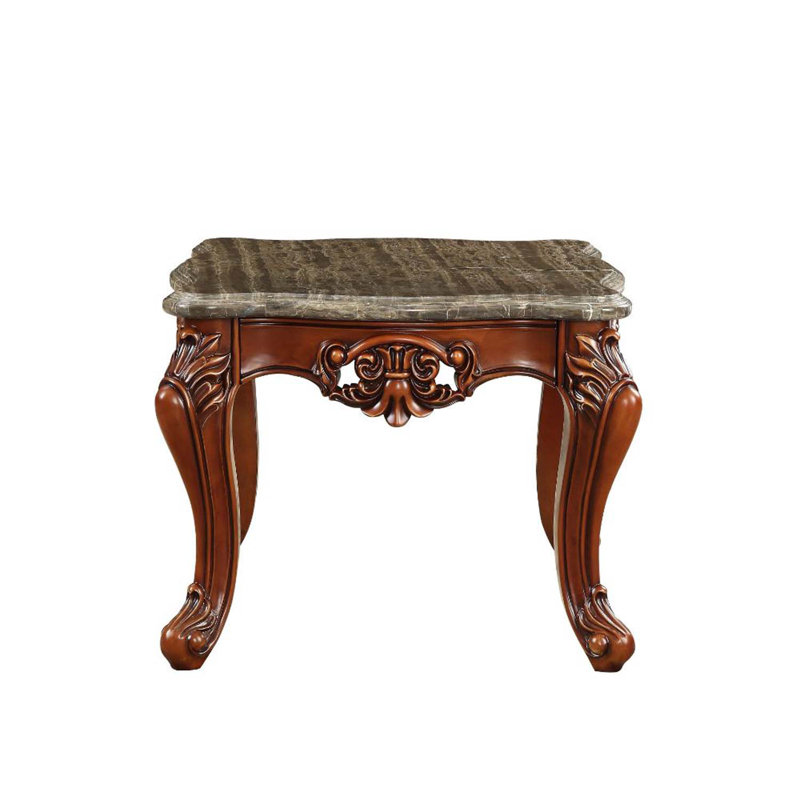 Eustoma End Table, Marble Top & Walnut Finish